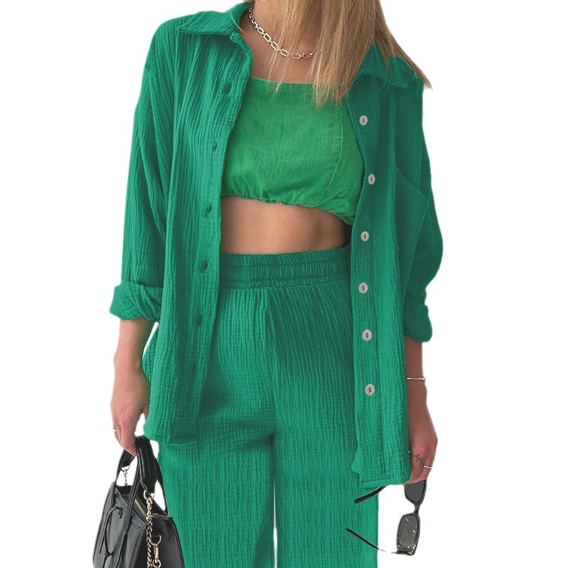 Women's Casual Two-Piece Set in Textured Lightweight Fabric