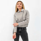 Women's Cropped Faux Leather Jacket with Practical Pockets