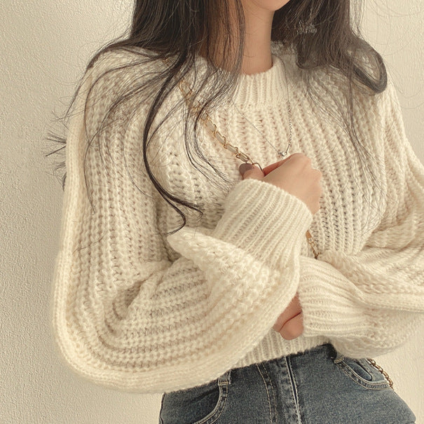Women's Chunky Knit Sweater with Wide Fit and Dropped Shoulders