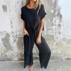 Women's Casual Two-Piece Set with Wide Top and Comfortable Pants