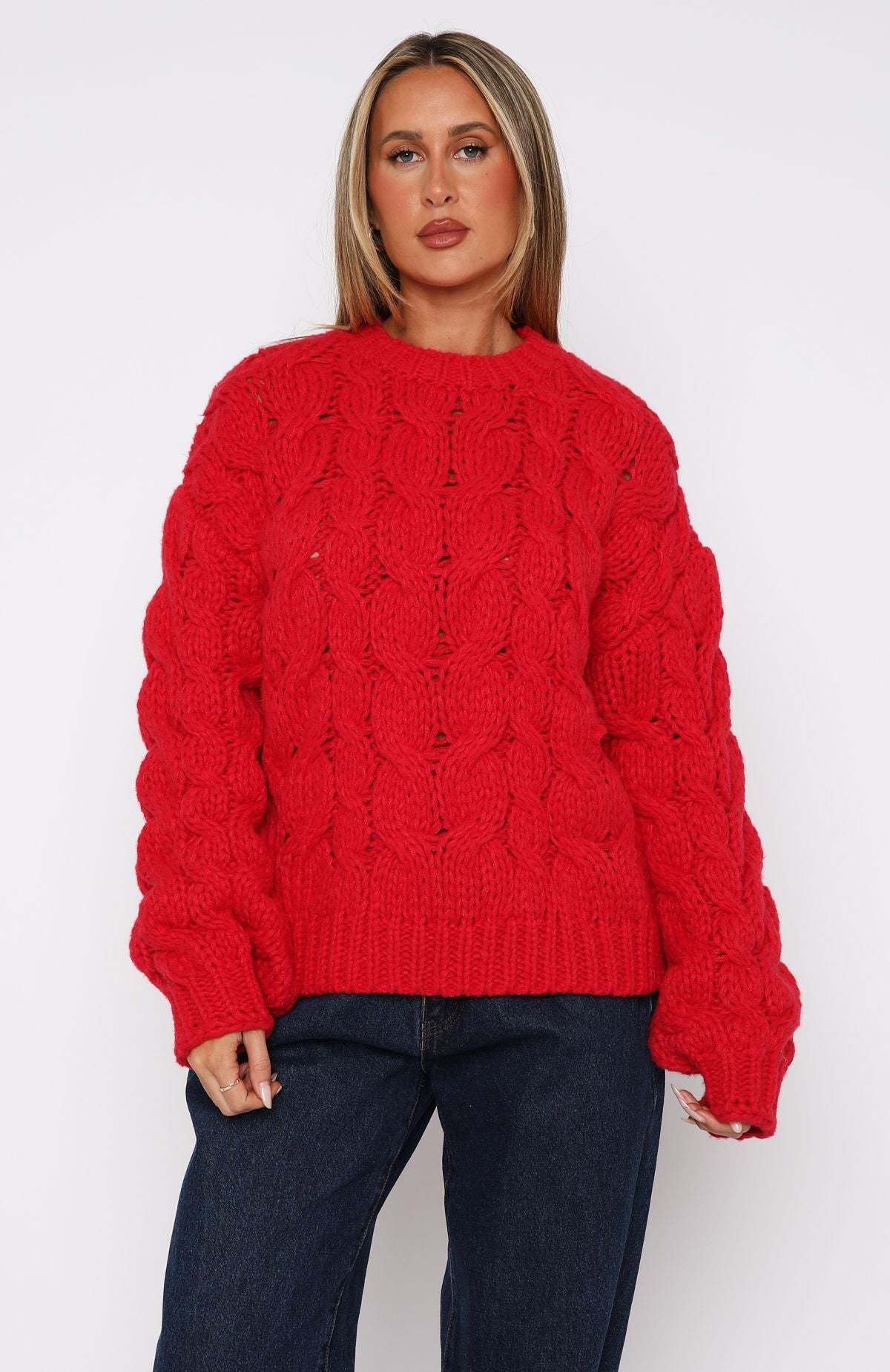 Women's Chunky Knit Sweater with Modern Cable Pattern and Casual Cut
