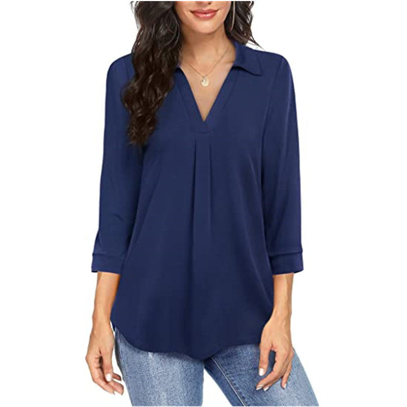 V-Neck Blouse with Short Sleeves
