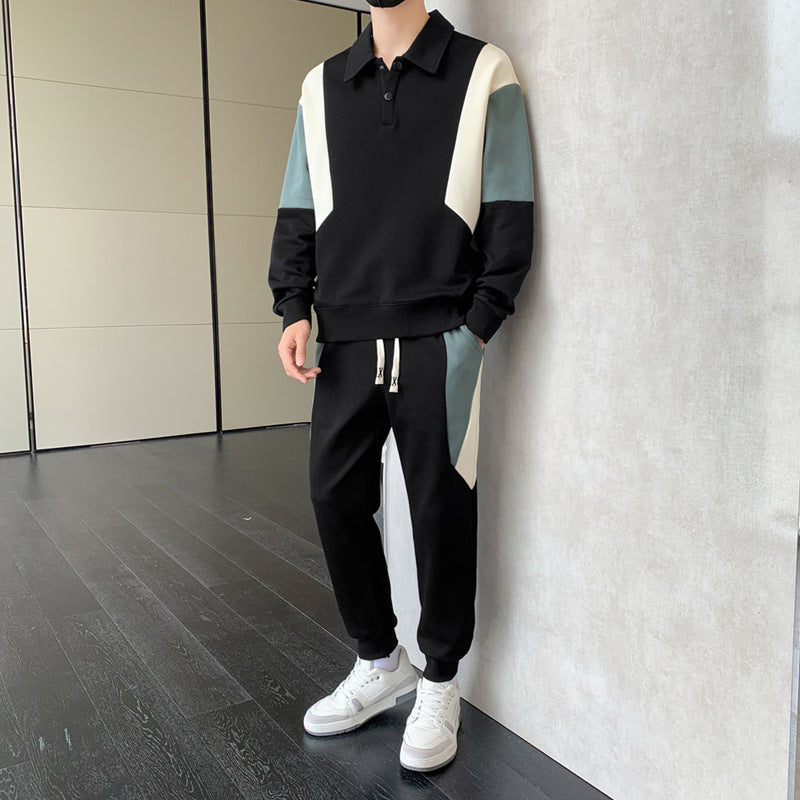 Men's Two-Piece Colorblock Tracksuit with Polo Collar