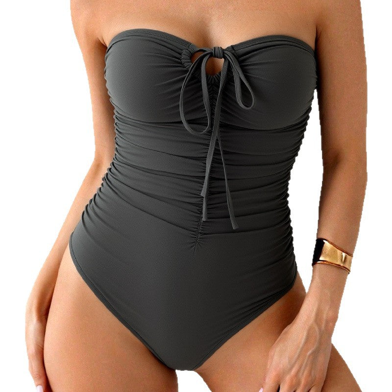 Women's Bandeau Swimsuit with Ruching and Cutout