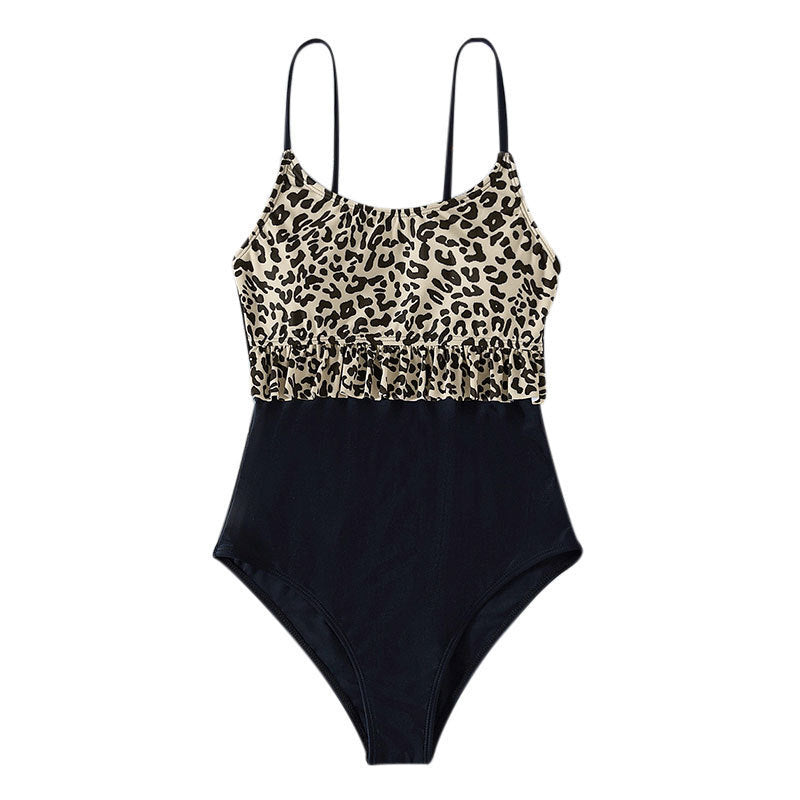 Women's Swimsuit with Ruffle Details and Leopard Print