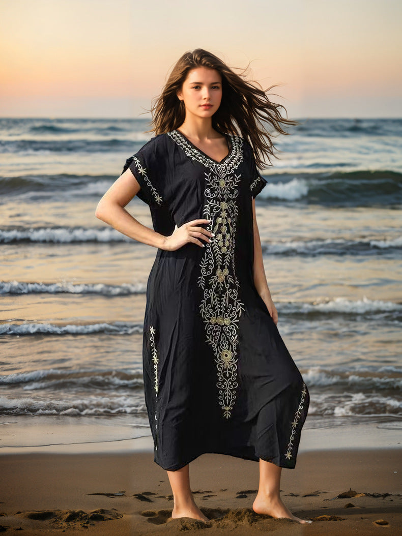 Women's Elegant Beach Cover-Up with Delicate Embroidery