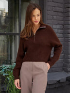 Women's Cozy Pullover with Collar and Zipper