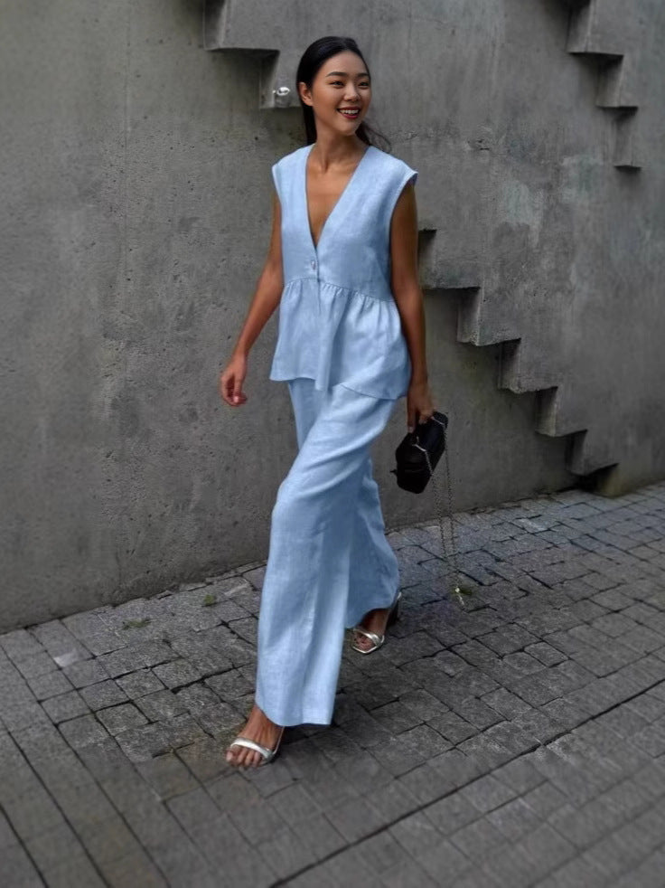 Women's Airy Two-Piece Linen Blend Set