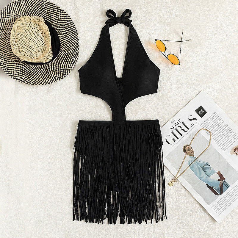 Women's Swimsuit with Braided Fringe Skirt