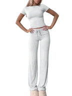 Women's Casual Lounge Set with Fitted Top and Comfortable Pants
