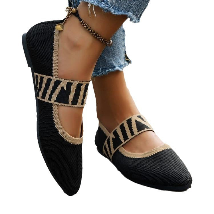 Women's Ballet Flats with Elastic Strap and Breathable Texture