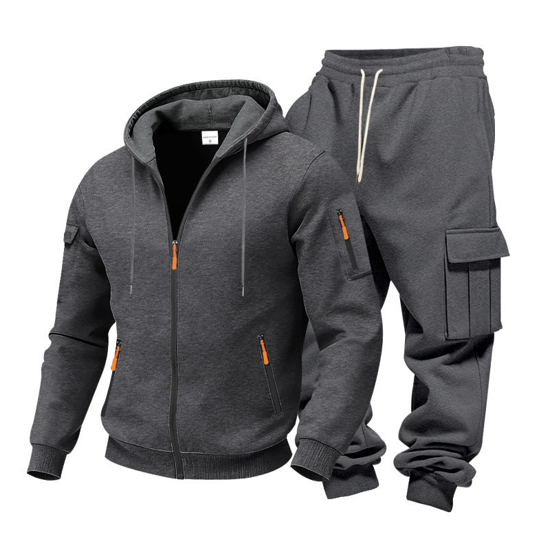 Men's Functional Cargo Sweatset with Hoodie and Multi-Pocket Jogger