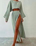 Women's Casual Two-Piece Set with Cropped Top and Maxi Skirt