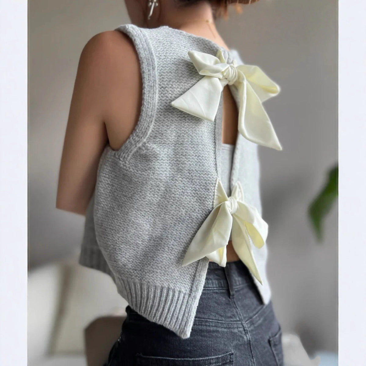 Women's Sleeveless Knit Vest with Back Bows