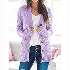 Women's Chunky Knit Cardigan with Cable Knit Pattern and Pockets