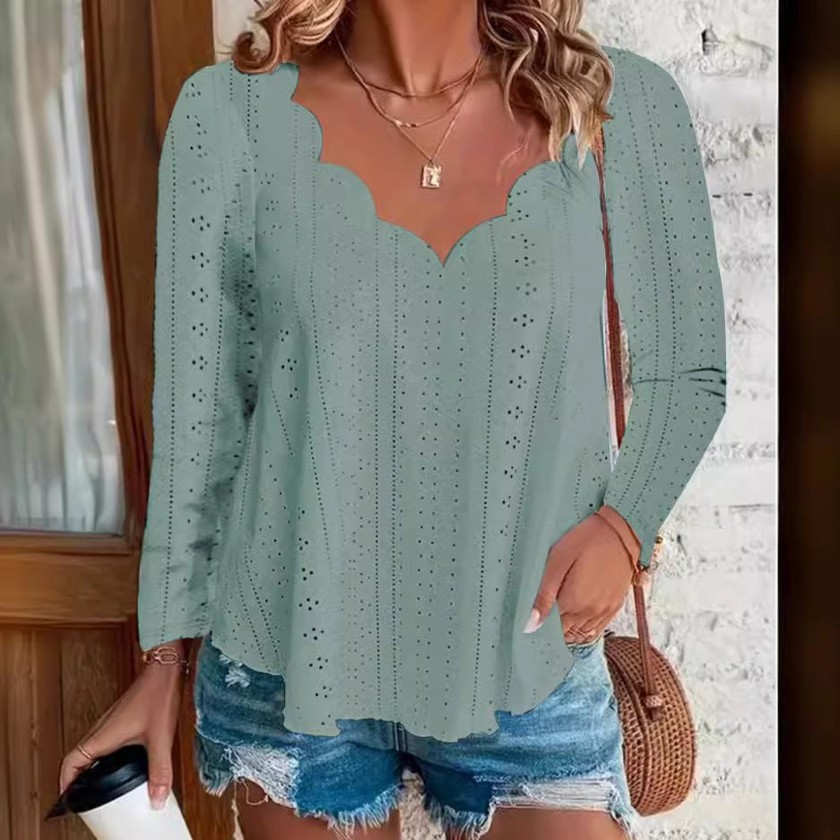 Women's Airy Blouse with Modern Eyelet Pattern