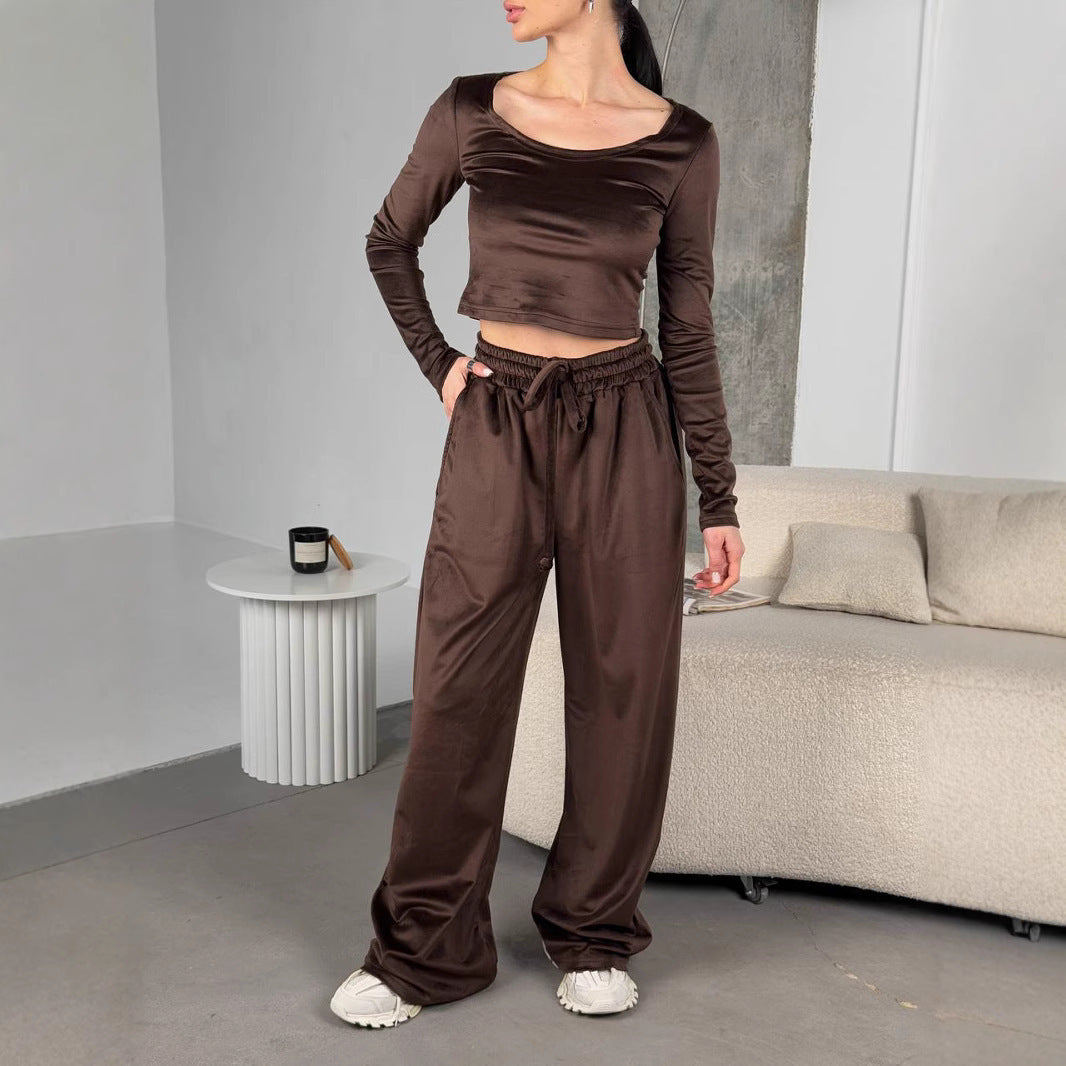 Women's Fashionable Crop Top and Comfortable Leisure Trousers Set