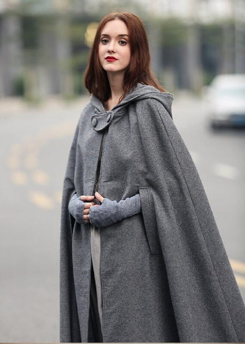 Women's Elegant Hooded Cape Jacket