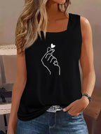 Women's Sleeveless T-Shirt with Creative Hand Design