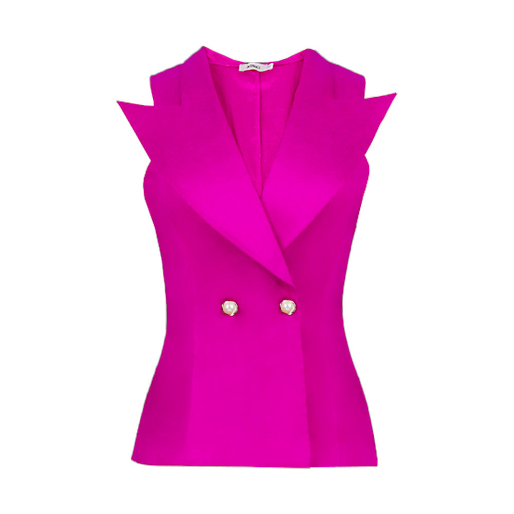 Women's Blazer Vest with Elegant Lapels and Shimmering Buttons