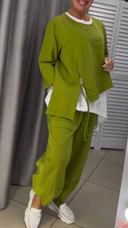 Women's Casual Two-Piece Set with Asymmetric Cut