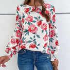 Women's Floral Print Blouse with Voluminous Sleeves