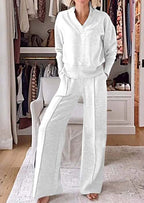 Women's Trendy Leisure Set with Wide Cut and Deep V-Neck