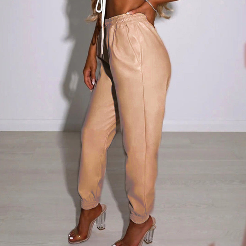 Women's Comfortable Faux Leather Joggers