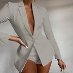 Women's Blazer Short Suit with Deep V-Neck