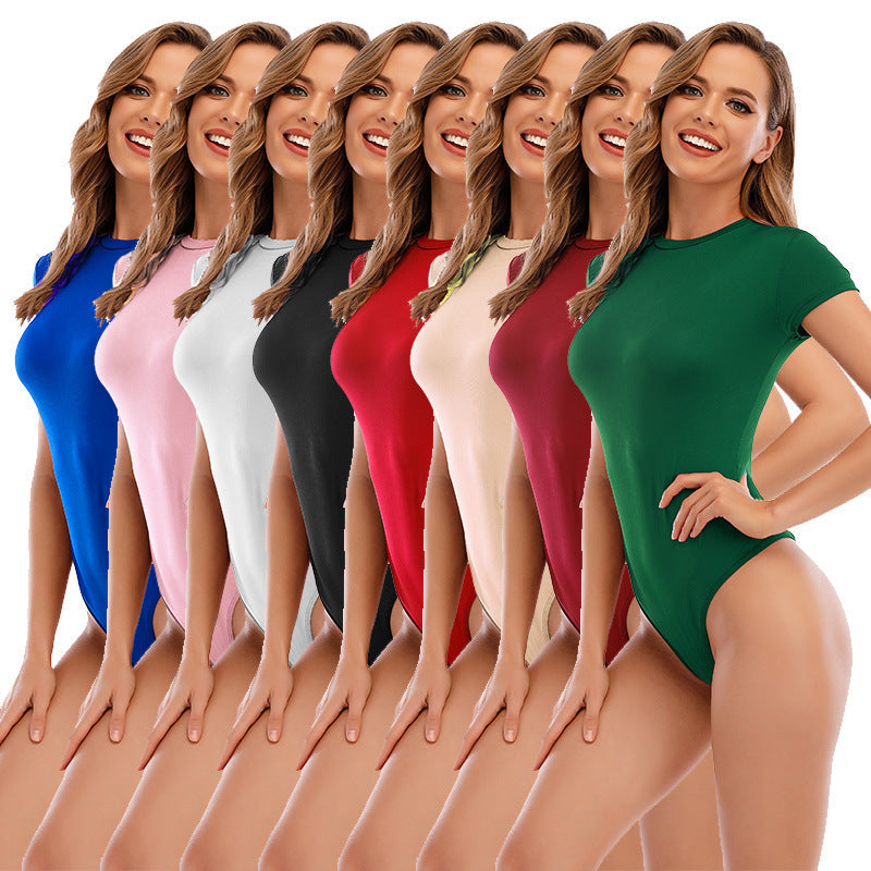 Women's Short-Sleeve Bodysuit in Stretch Fabric