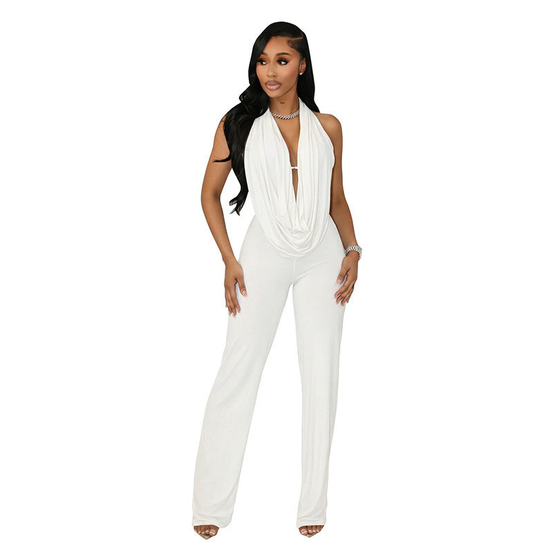 Elegant Deep V-Neck Jumpsuit in Flowing Fabric