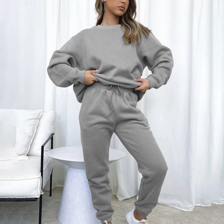 Women's Comfortable and Elegant Leisure Loungewear Suit with Drawstring and High Cuffs