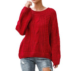 Women's Chunky Knit Sweater with Voluminous Sleeves and Cable Knit