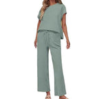 Casual Two-Piece Set with High-Waisted Pants and Top