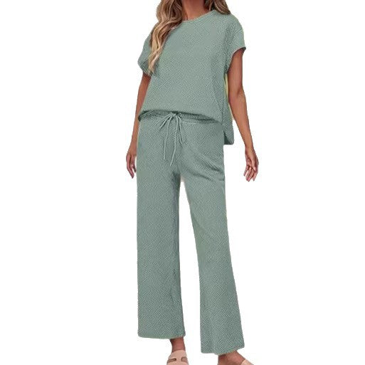 Casual Two-Piece Set with High-Waisted Pants and Top