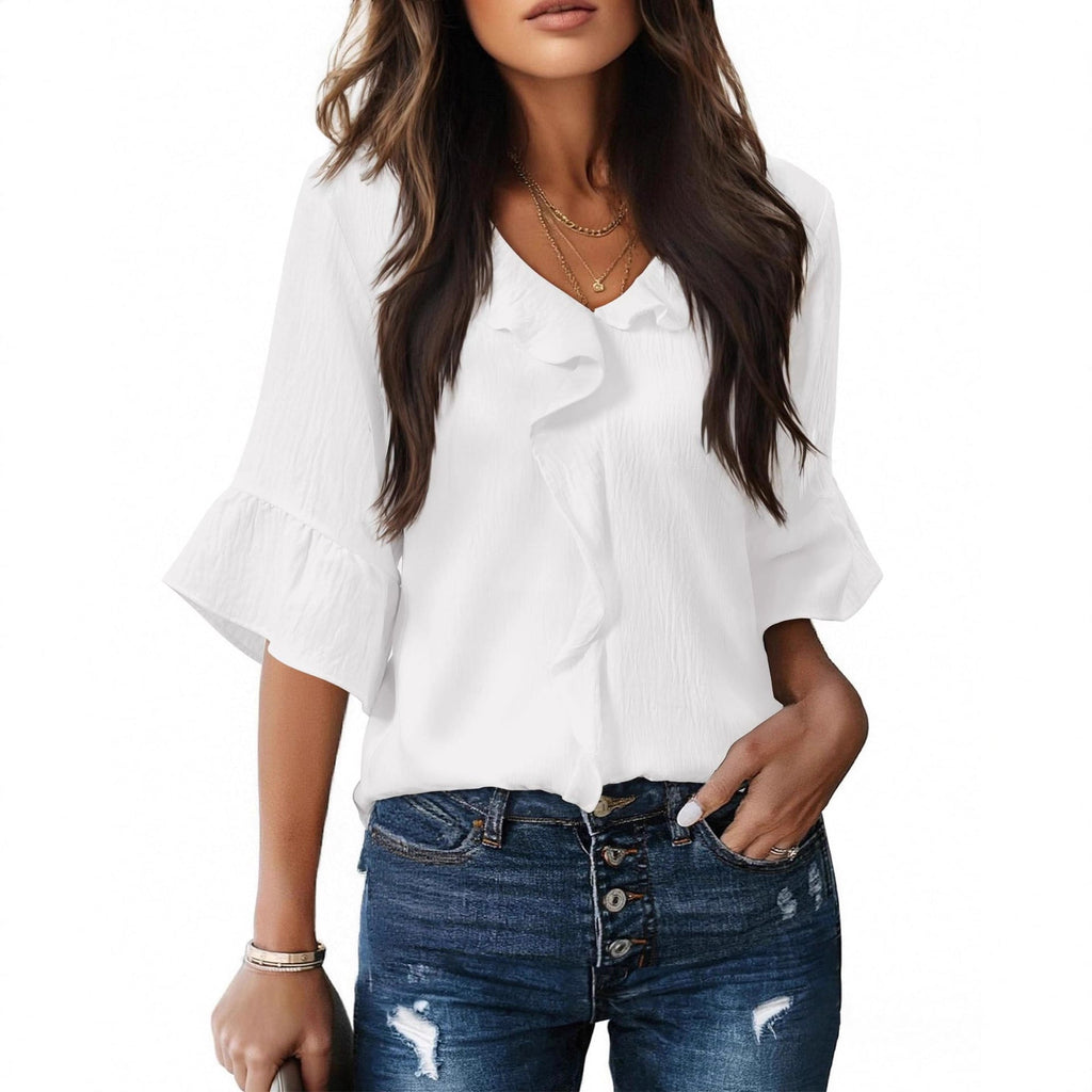Ruffled V-Neck Blouse