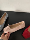 Women's Suede Ballet Flats with Delicate Bow Detail