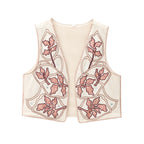 Women's Decorative Vest with Floral Embroidery