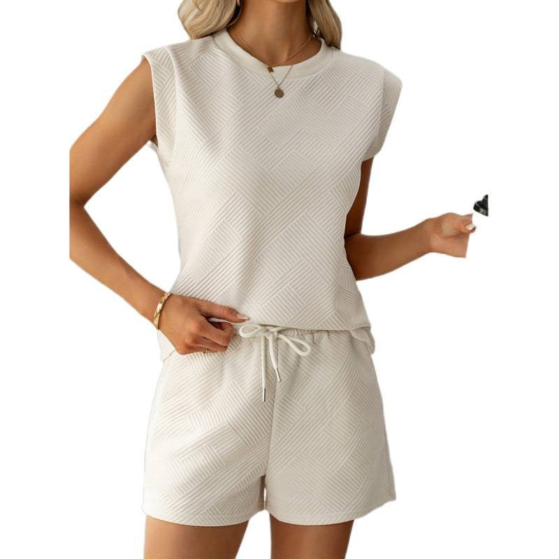 Women's Short-Sleeve Overall with Ruffle Details and Tie Belt