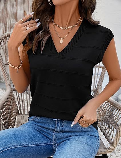 Women's Sleeveless V-Neck Knit Top with Textured Design