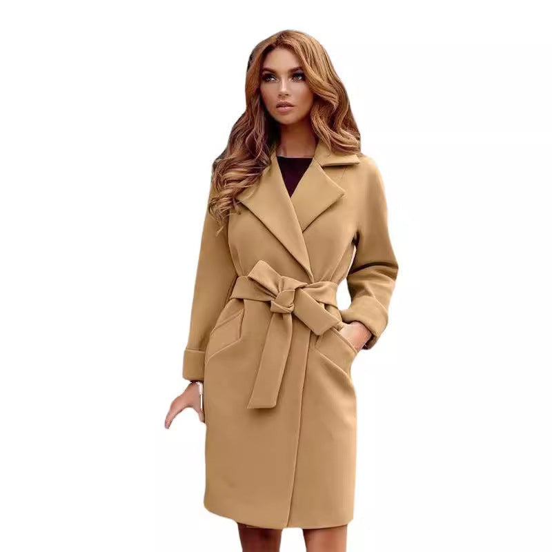 Women's Elegant Trench Coat with Waist Belt and Practical Pockets