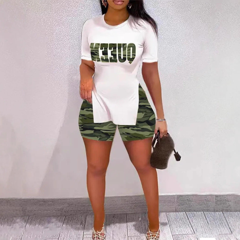Women's Leisure Set with Animal Print and Shorts