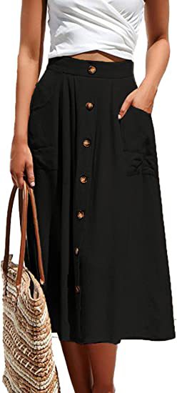 Women's Midi Skirt with Button Placket and Pockets