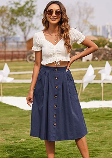A-Line Skirt with Pockets and Button Front