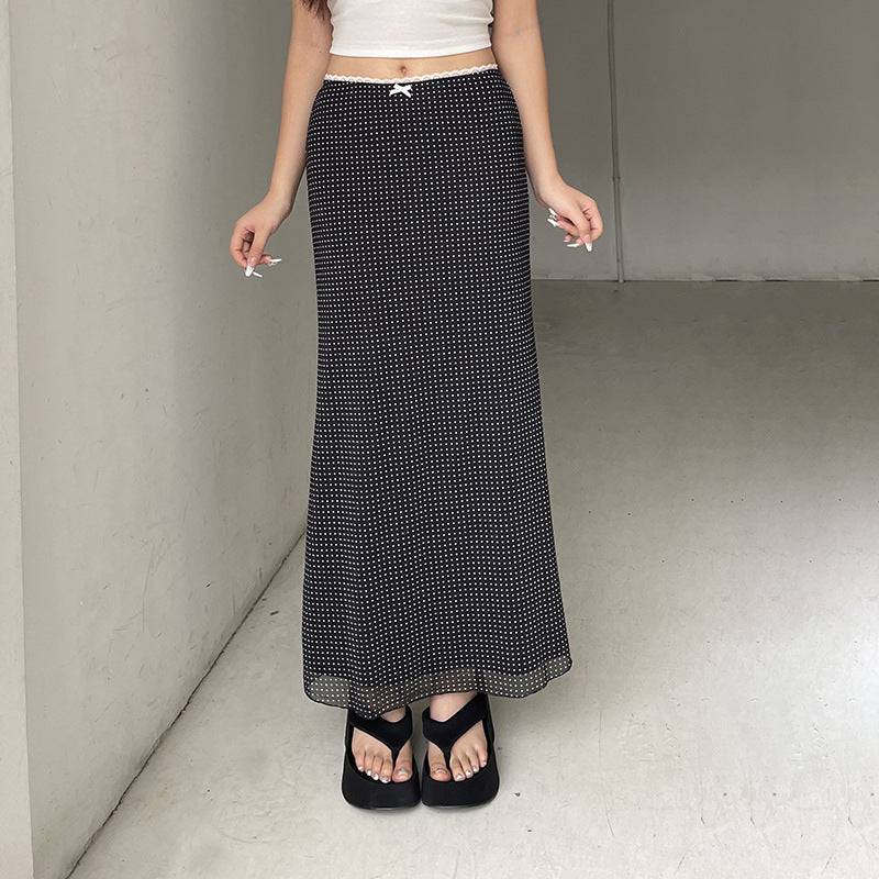 Women's Maxi Skirt with Polka Dot Pattern and Elastic Waistband