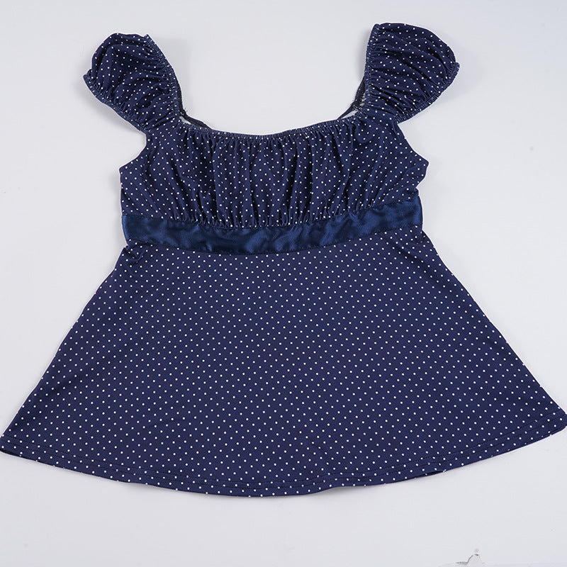 Women's Airy Polka Dot Blouse with Chic Ruffle Collar