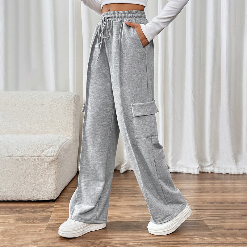 Women's Comfortable Cargo Pants with Elastic Waist and Side Pockets