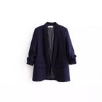 Elegant Women's Blazer with Rolled Sleeves and Pockets