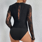 Women's Bodysuit with Romantic Lace and Deep V-Neck