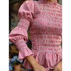Elegant Women's Blouse with Ruffle Details and Smocked Effect